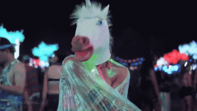 Woman In Unicorn Mask Dancing GIF