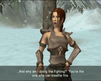 Woman In Video Game Says And Why Am I Doing The Fighting GIF