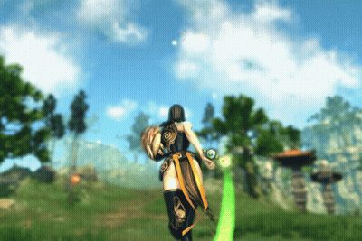 Woman In Video Game With Green Sword GIF