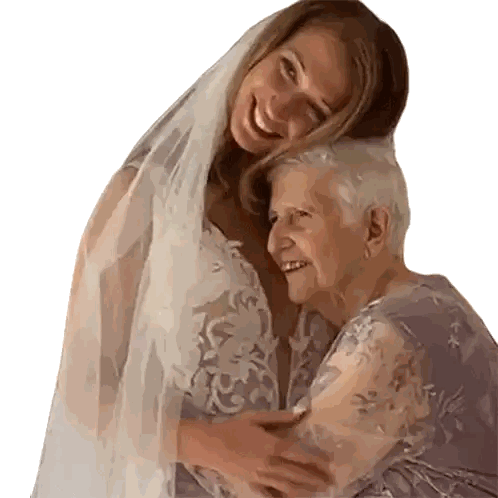 Woman In Wedding Dress Hugging Woman In Purple Sticker
