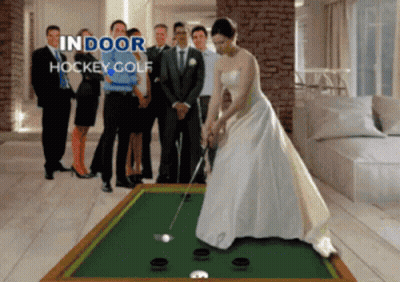 Woman In Wedding Dress Playing Hockey Golf GIF