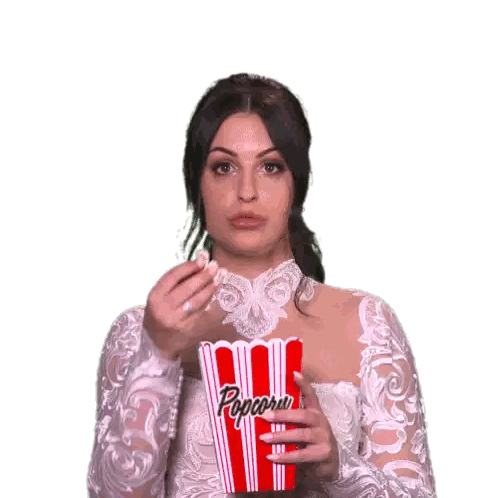 Woman In Wedding Dress With Popcorn Sticker