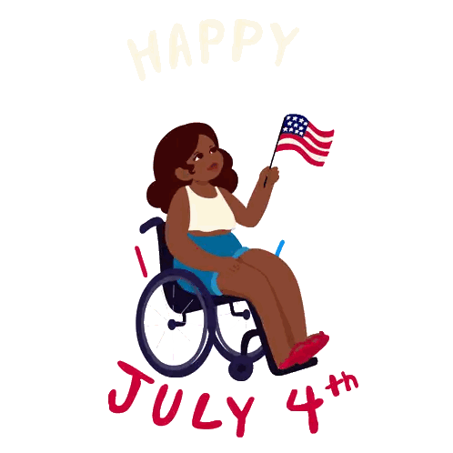 Woman In Wheelchair Holding American Flag Happy July 4Th Sticker