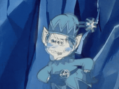 Woman In White Cape Standing In Front Of Ice Frost Sign GIF