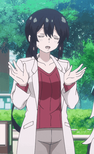 Woman in White Coat and Red Sweater With Hands Outstretched