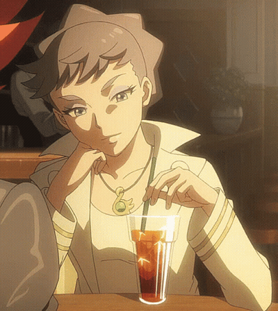 Woman In White Coat With Iced Tea GIF