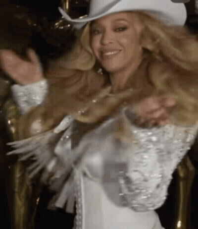 Woman In White Cowboy Hat And Dress GIF