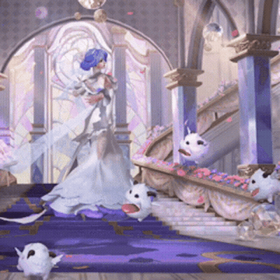 Woman In White Down Stairs With White Animals GIF