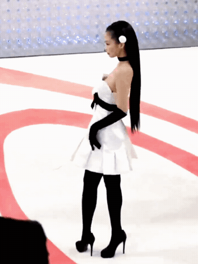 Woman In White Dress And Black Gloves GIF