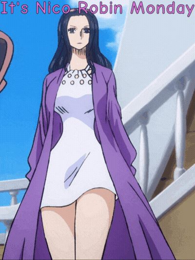 Woman In White Dress And Purple Coat It's Nico-Robin Monday GIF