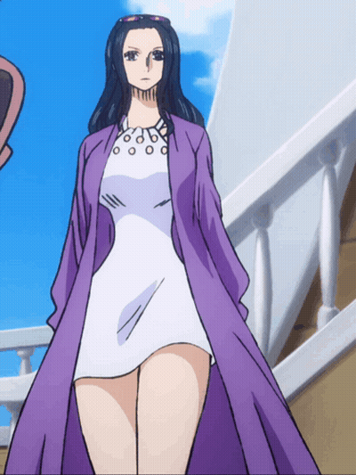 Woman In White Dress And Purple Coat On Stairs GIF