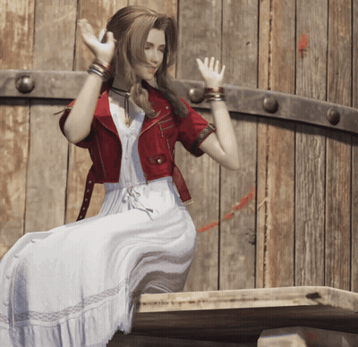 Woman In White Dress And Red Jacket Sitting On Bench GIF