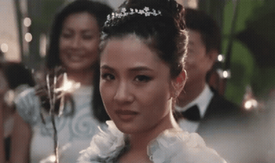 Woman In White Dress And Tiara In Front Of Group GIF