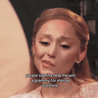 Woman In White Dress Crying Asking Sabrina For Grammy GIF