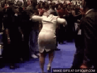 Woman In White Dress Dancing In Front Of Crowd GIF