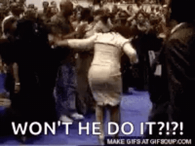 Woman In White Dress Dancing With Won T He Do It GIF