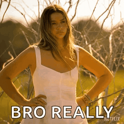 Woman In White Dress Hands On Hips Saying Bro Really GIF