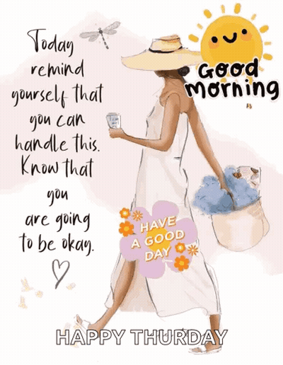Woman In White Dress Holding Coffee And Flowers GIF
