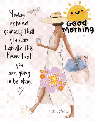 Woman In White Dress Holding Coffee And Flowers Good Morning GIF