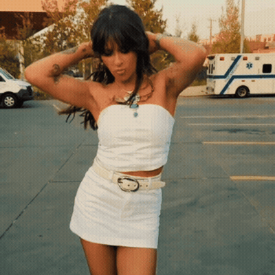Woman In White Dress In Front Of Ambulance Saying Hip GIF