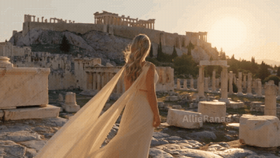 Woman in White Dress in Front of Ancient Ruins Allie Ranae