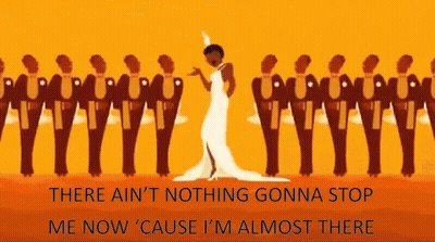 Woman In White Dress In Front Of Suited Men GIF