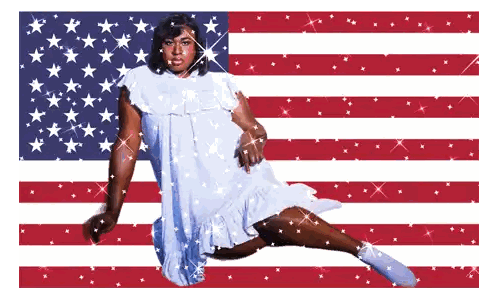 Woman In White Dress Lying On American Flag Sticker