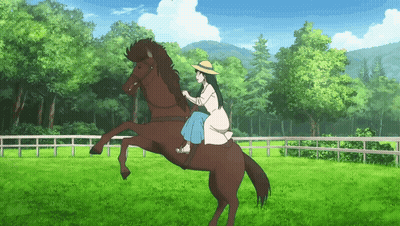 Woman In White Dress Riding Brown Horse GIF
