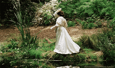 Woman In White Dress Walking On Water GIF