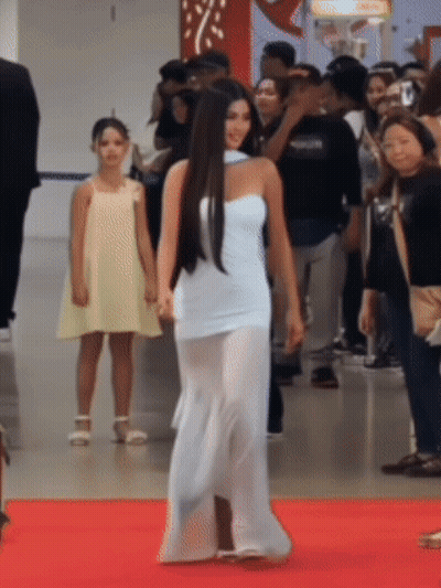 Woman In White Dress Walking Red Carpet GIF