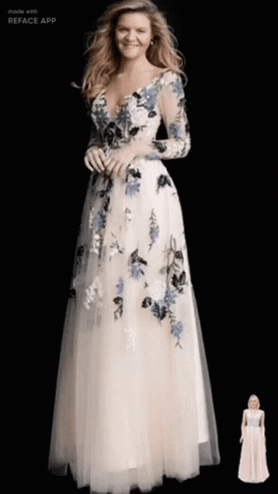 Woman In White Dress With Blue Flowers GIF
