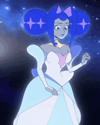 Woman In White Dress With Blue Hair GIF