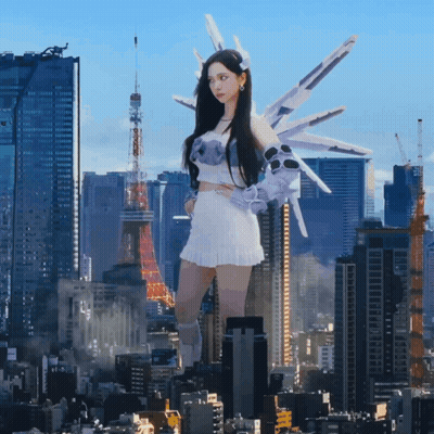 Woman In White Dress With Wings In City Skyline GIF