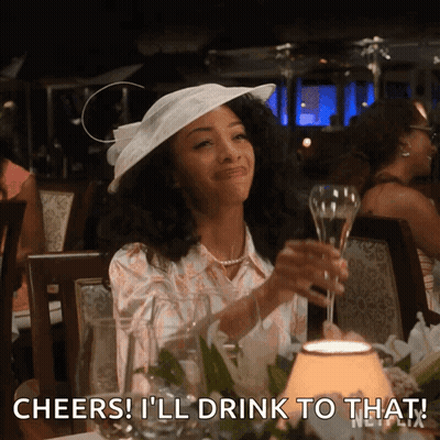 Woman In White Hat Holding Champagne Cheers GIF