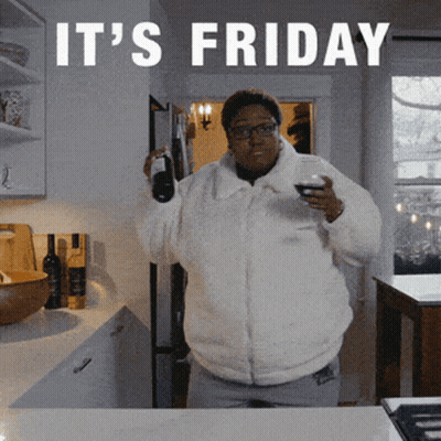 Woman In White Jacket Holding Wine It's Friday GIF