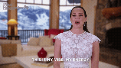 Woman In White Lace Dress Saying This Is My Vibe My Energy GIF