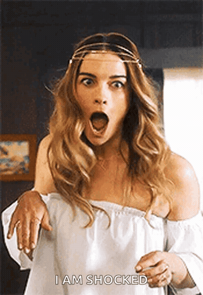 Woman In White Off-Shoulder Top Surprised Says I Am Shocked GIF