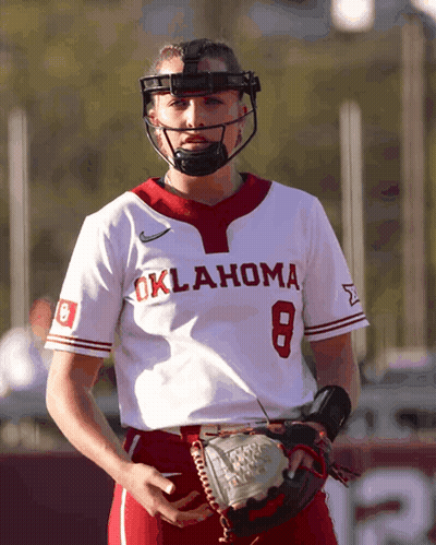 Woman In White Oklahoma Jersey Holding Glove GIF