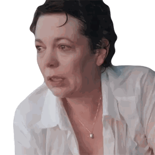 Woman In White Shirt And Silver Necklace Looking Sideways Sticker