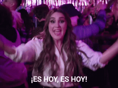 Woman In White Shirt Dancing And Saying Es Hoy Es Hoy GIF