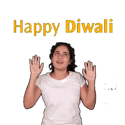 Woman In White Shirt Saying Happy Diwali Sticker