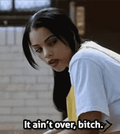 Woman In White Shirt Saying It Ain't Over Bitch GIF