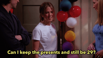 Woman In White Shirt Says Can I Keep The Presents And Still Be 29 GIF