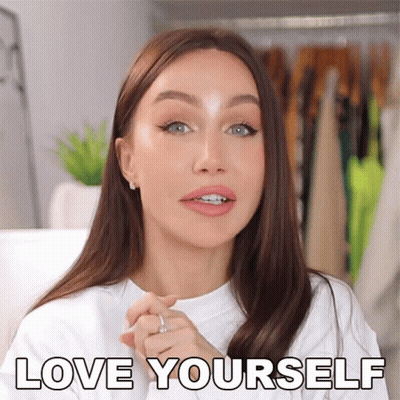 Woman In White Shirt Says Love Yourself GIF