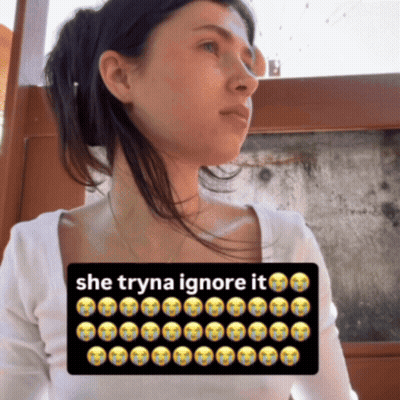 Woman In White Shirt Sticker Says She Tryna Ignore It GIF