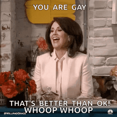 Woman In White Suit Laughing Saying You Are Gay That's Better Than Ok Whoop Whoop GIF