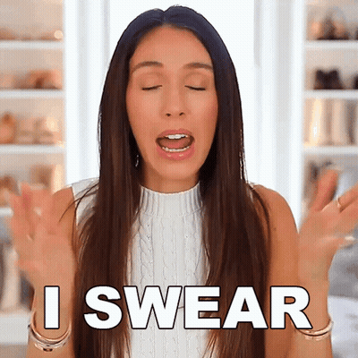 Woman In White Sweater Says I Swear Eyes Closed GIF