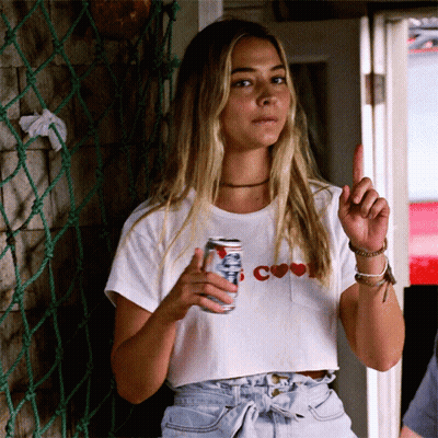 Woman In White T-Shirt Holding Pabst Blue Ribbon Beer GIF