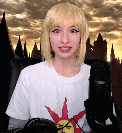 Woman In White T-Shirt With Sun Stands At Microphone GIF