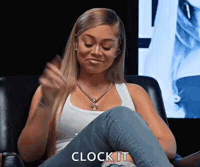 Woman In White Tank Top And Jeans Saying Clock It GIF